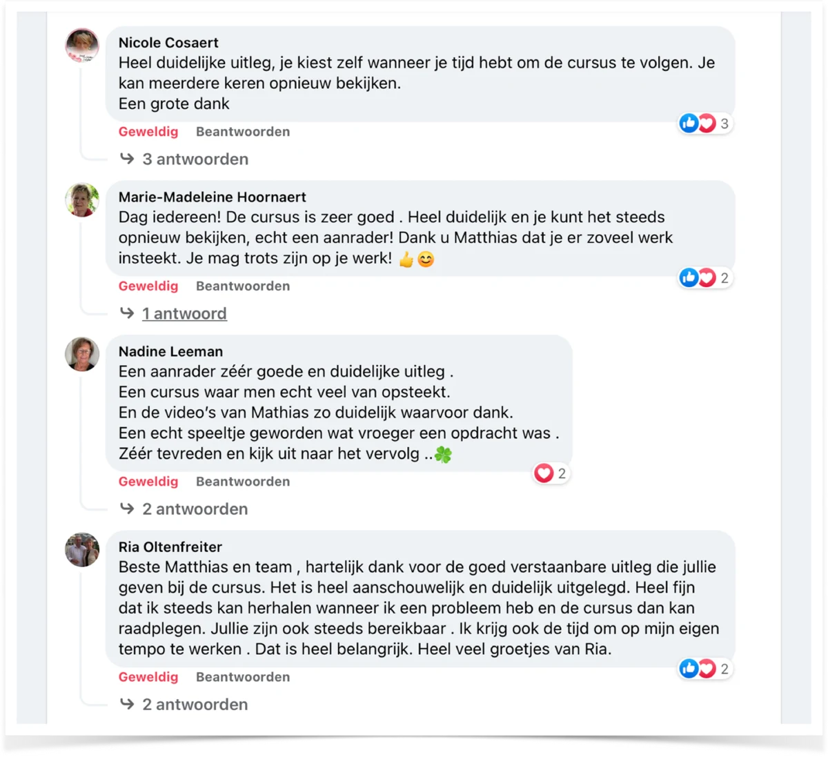 Reacties van cursisten: heel goed verstaanbaar, een aanrader voor iedereen