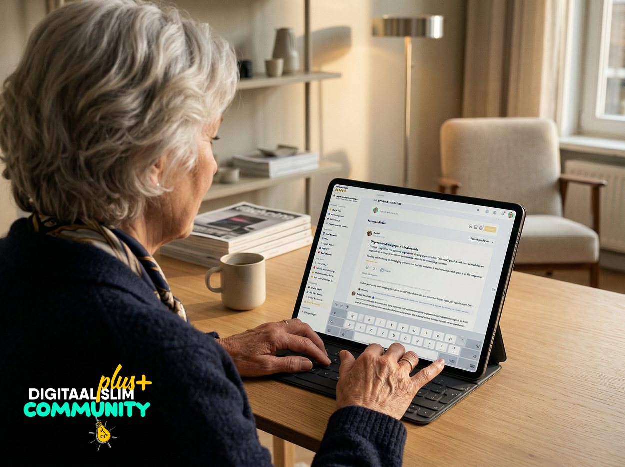 Lid met iPad in de community