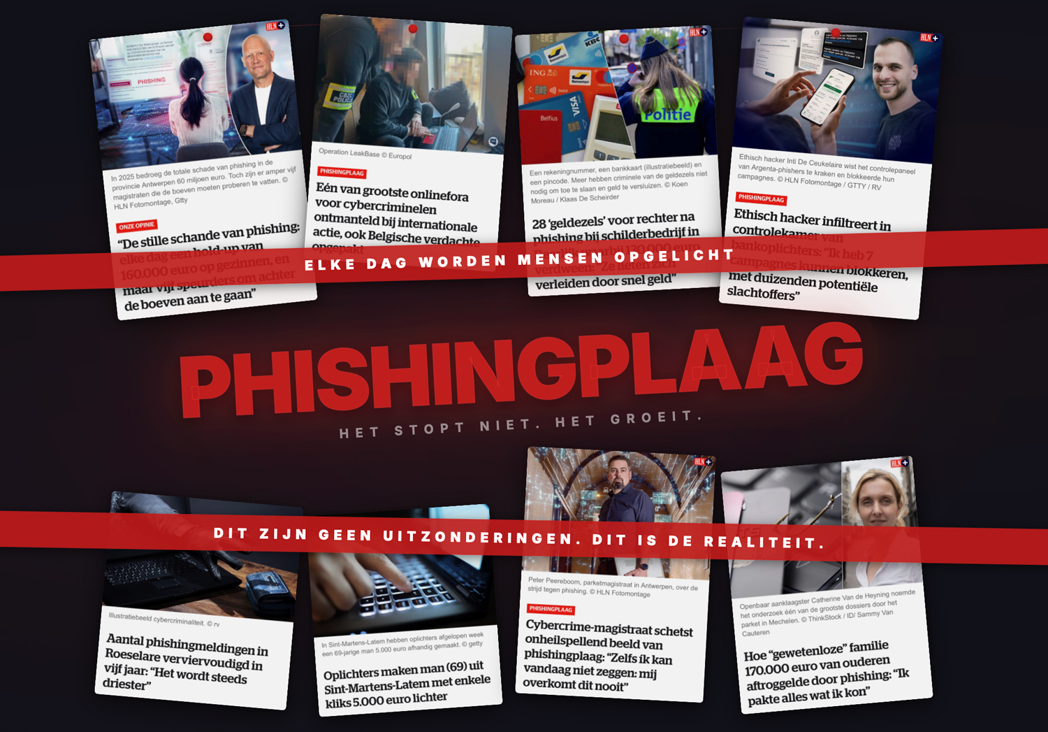 Krantenkoppen over phishing en online oplichting in Belgi&euml;