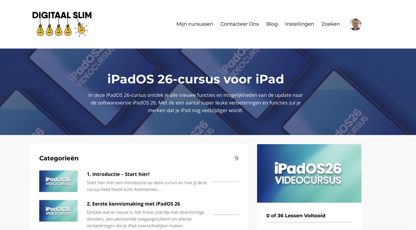Het cursusoverzicht met alle modules en je voortgang