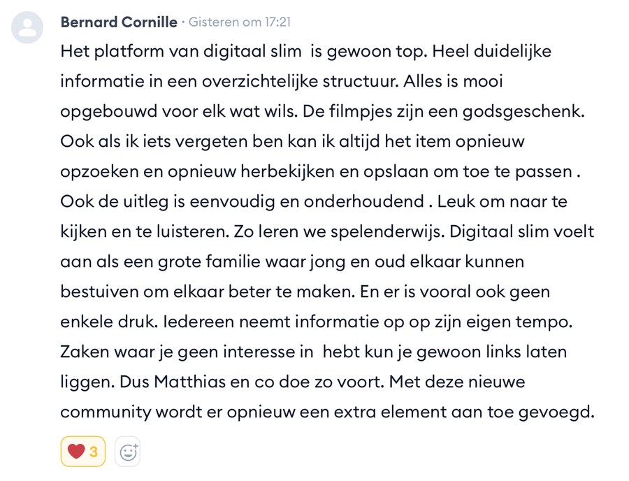 Reactie van Bernard Cornille: de filmpjes zijn een godsgeschenk, iedereen leert op zijn eigen tempo