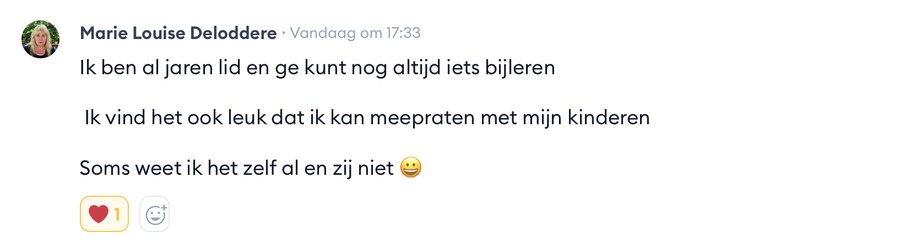 Reactie van Marie Louise Deloddere: ik kan meepraten met mijn kinderen, soms weet ik het zelf al
