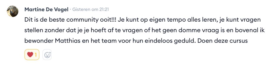 Reactie van Martine De Vogel: je kunt op eigen tempo alles leren en vragen stellen zonder drempel