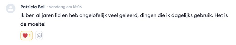 Reactie van Patricia Bell: ongelofelijk veel geleerd, dingen die ik dagelijks gebruik