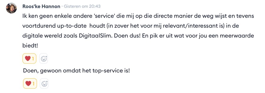 Reactie van Roos'ke Hannon: wijst je de weg en houdt je voortdurend up-to-date